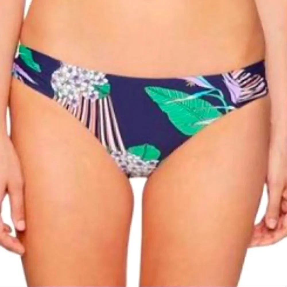 Trina Turk Hipster Bikini Bottoms Floral Navy Blue Leaves Tropical M 6